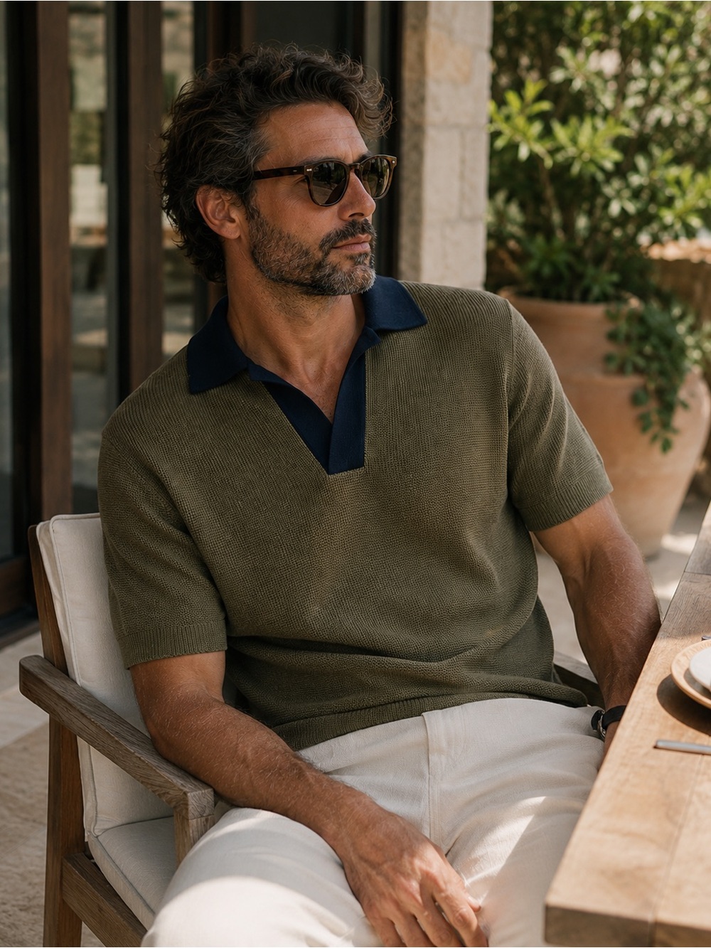 VENROY Men's Open Neck Polo | Quiet Luxury Gentlemens Leisure Coastal Minimalism